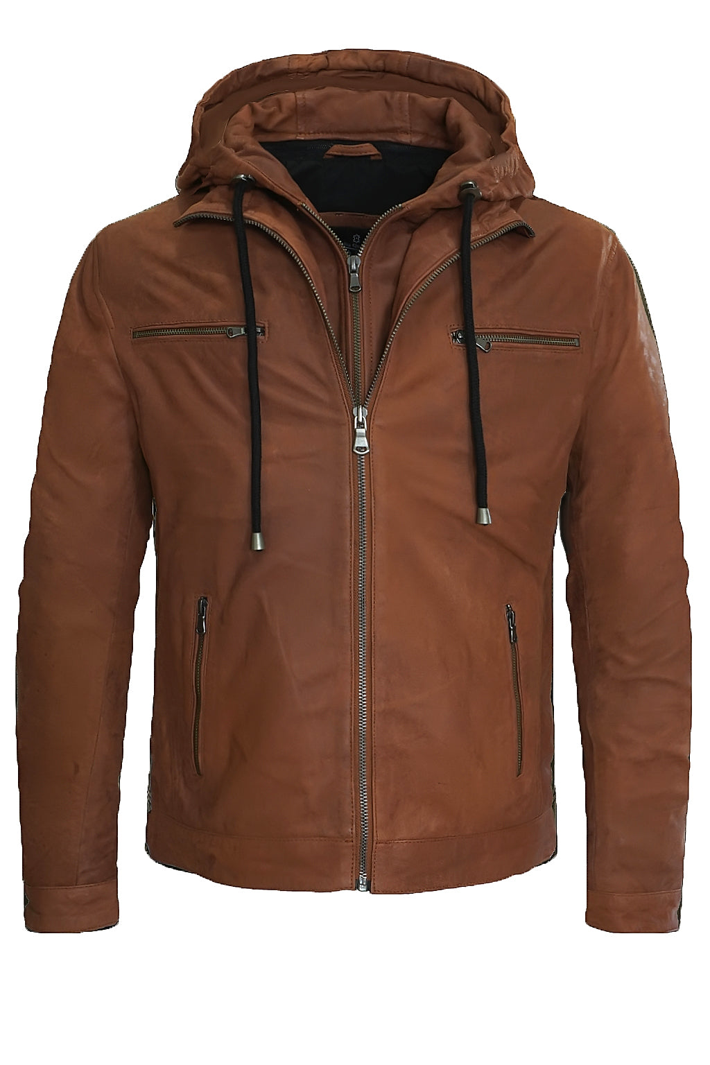 MILANO HOODED LEATHER JACKET – COGNAC