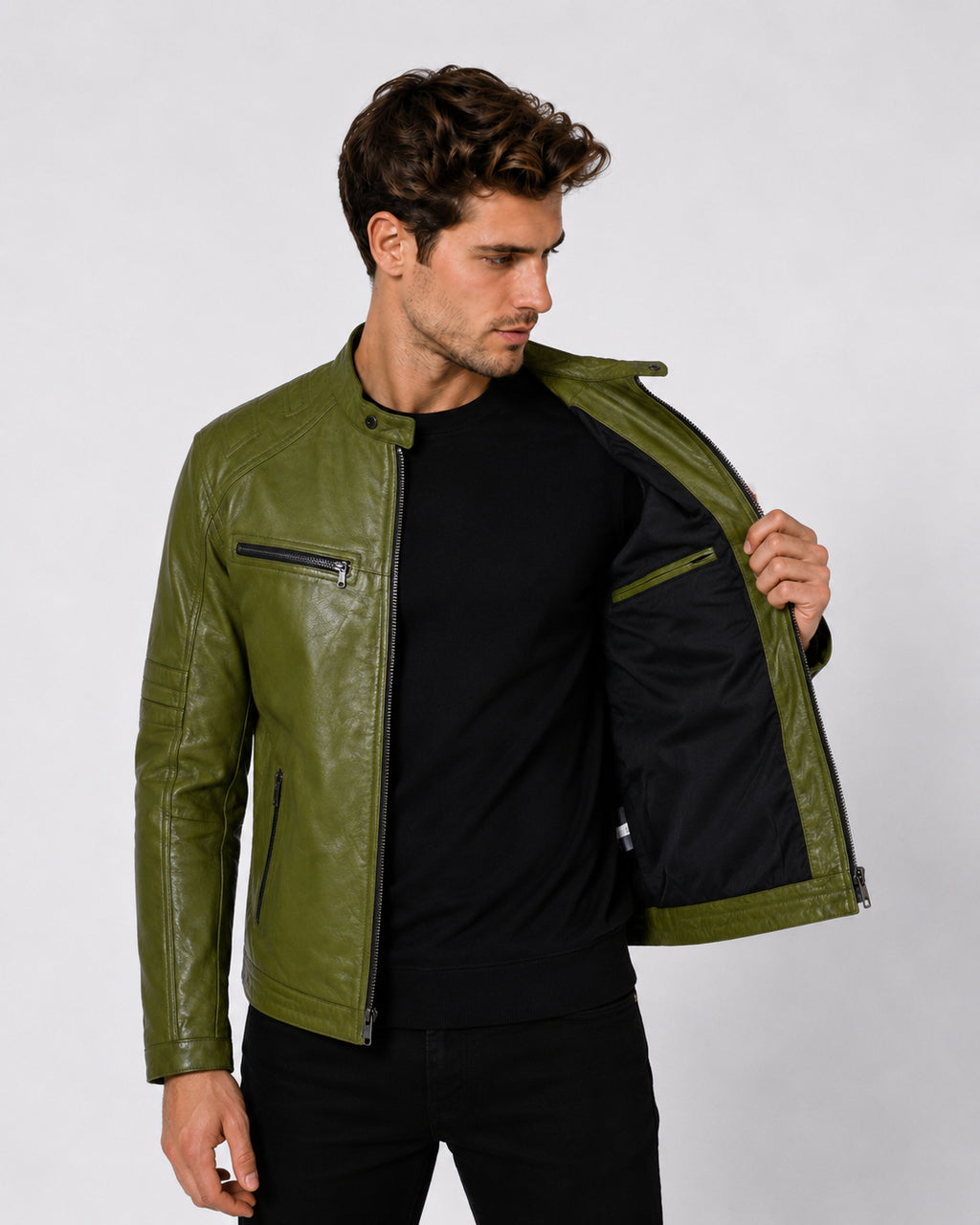 Giacca Aviator Heritage in Pelle – Verde Oliva