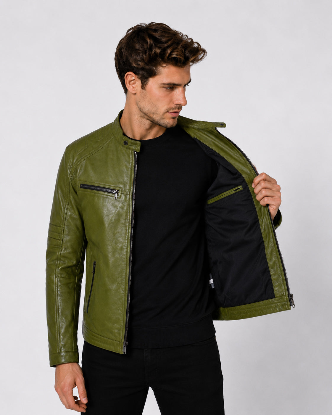 Giacca Aviator Heritage in Pelle – Verde Oliva