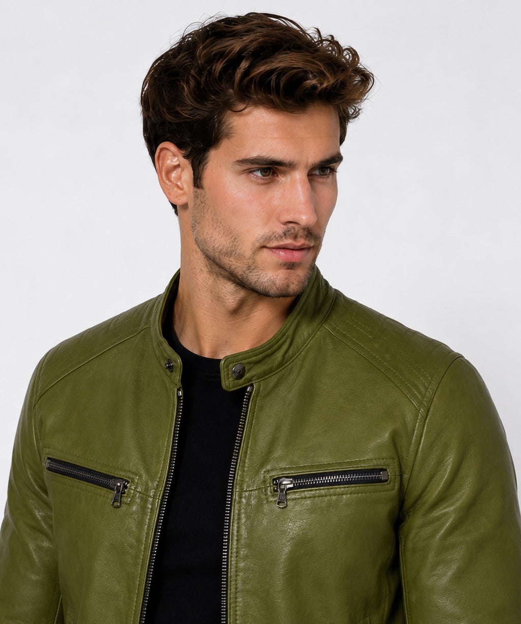 Giacca Aviator Heritage in Pelle – Verde Oliva