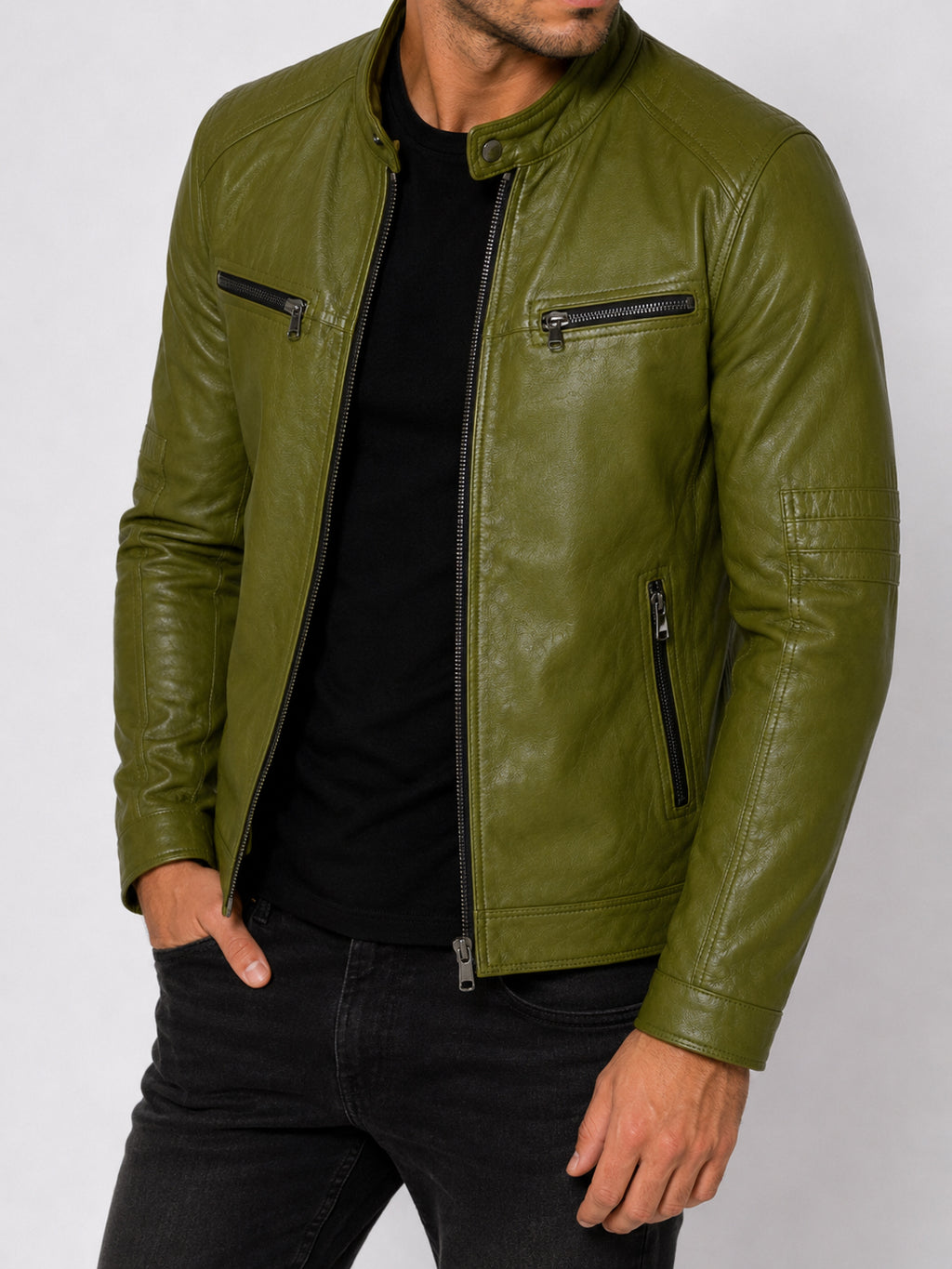 Giacca Aviator Heritage in Pelle – Verde Oliva