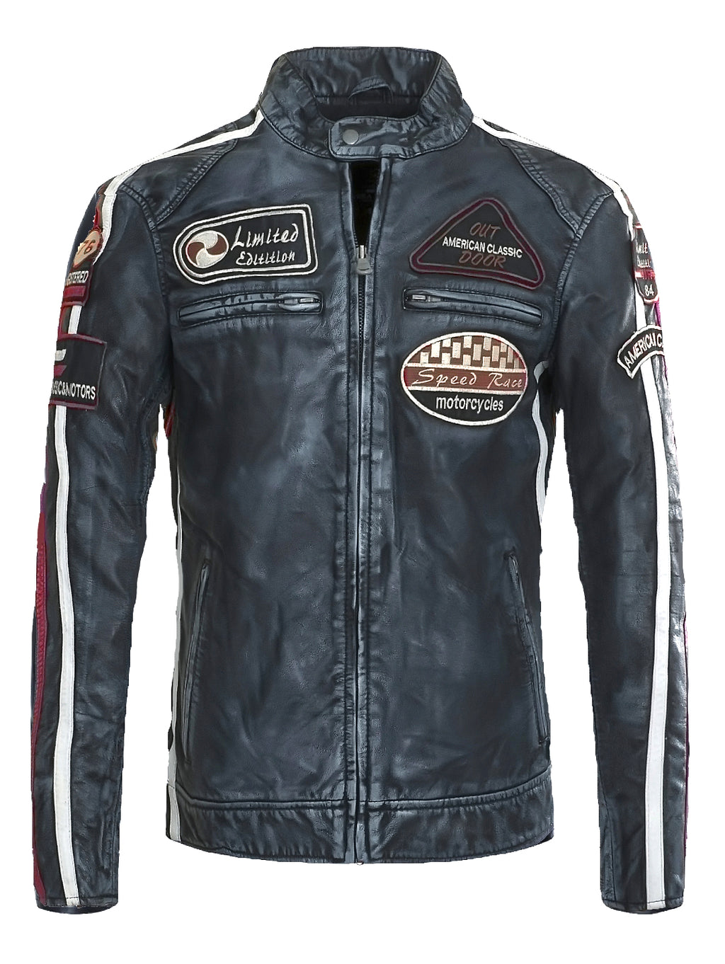 GIACCA IN PELLE AMERICAN CLASSIC RACING – BLU NAVY VINTAGE