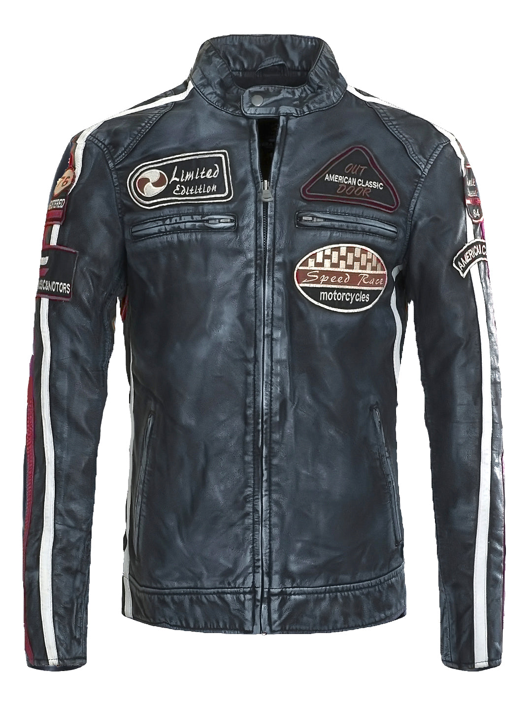 AMERICAN CLASSIC RACING LEATHER JACKET – VINTAGE NAVY