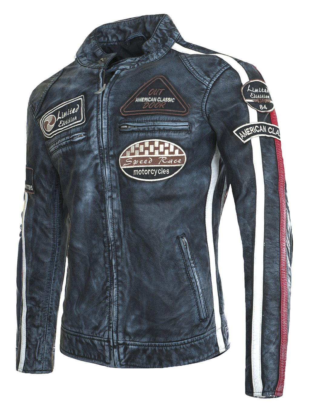 GIACCA IN PELLE AMERICAN CLASSIC RACING – BLU NAVY VINTAGE