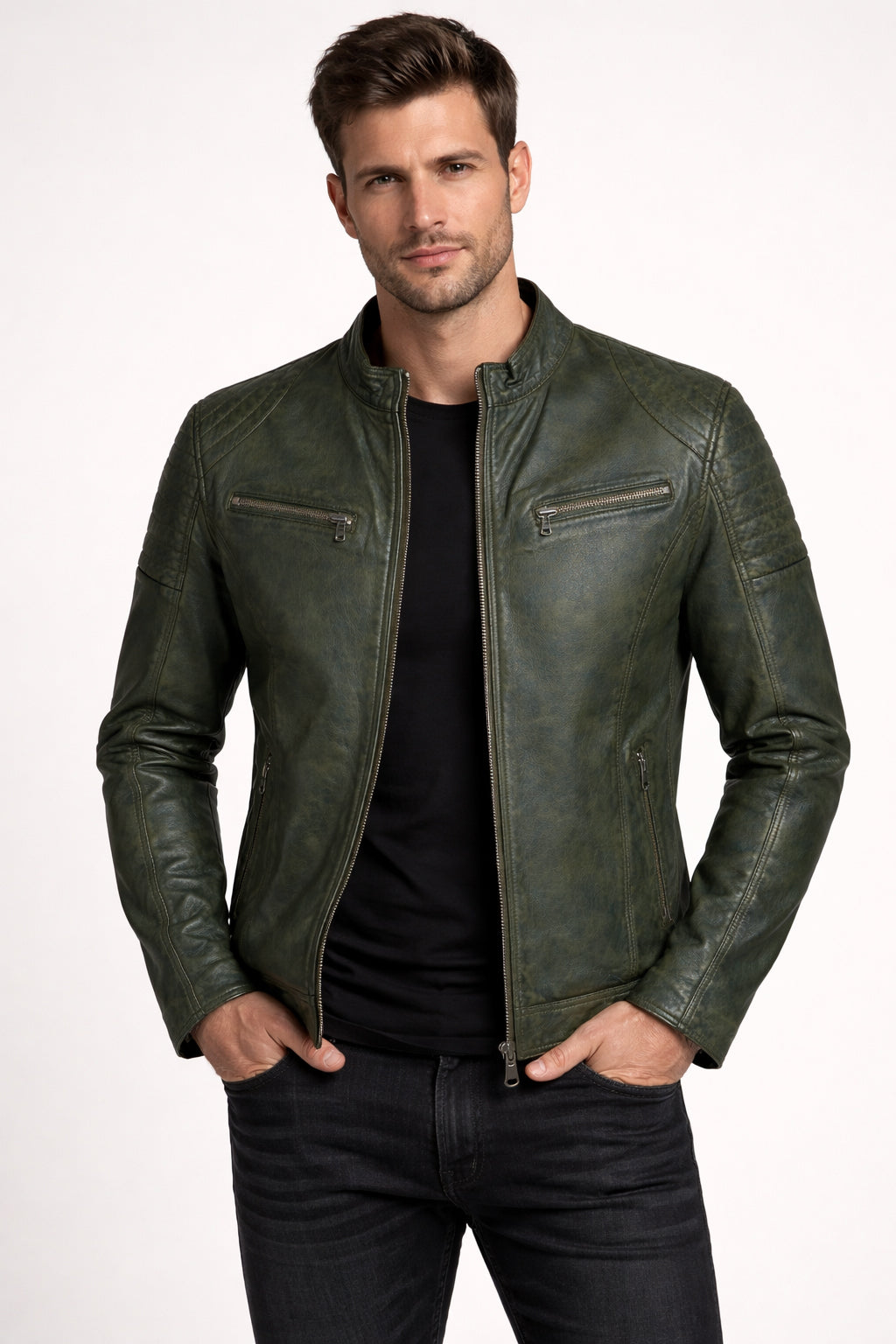 Giacca in pelle d'oliva Milano