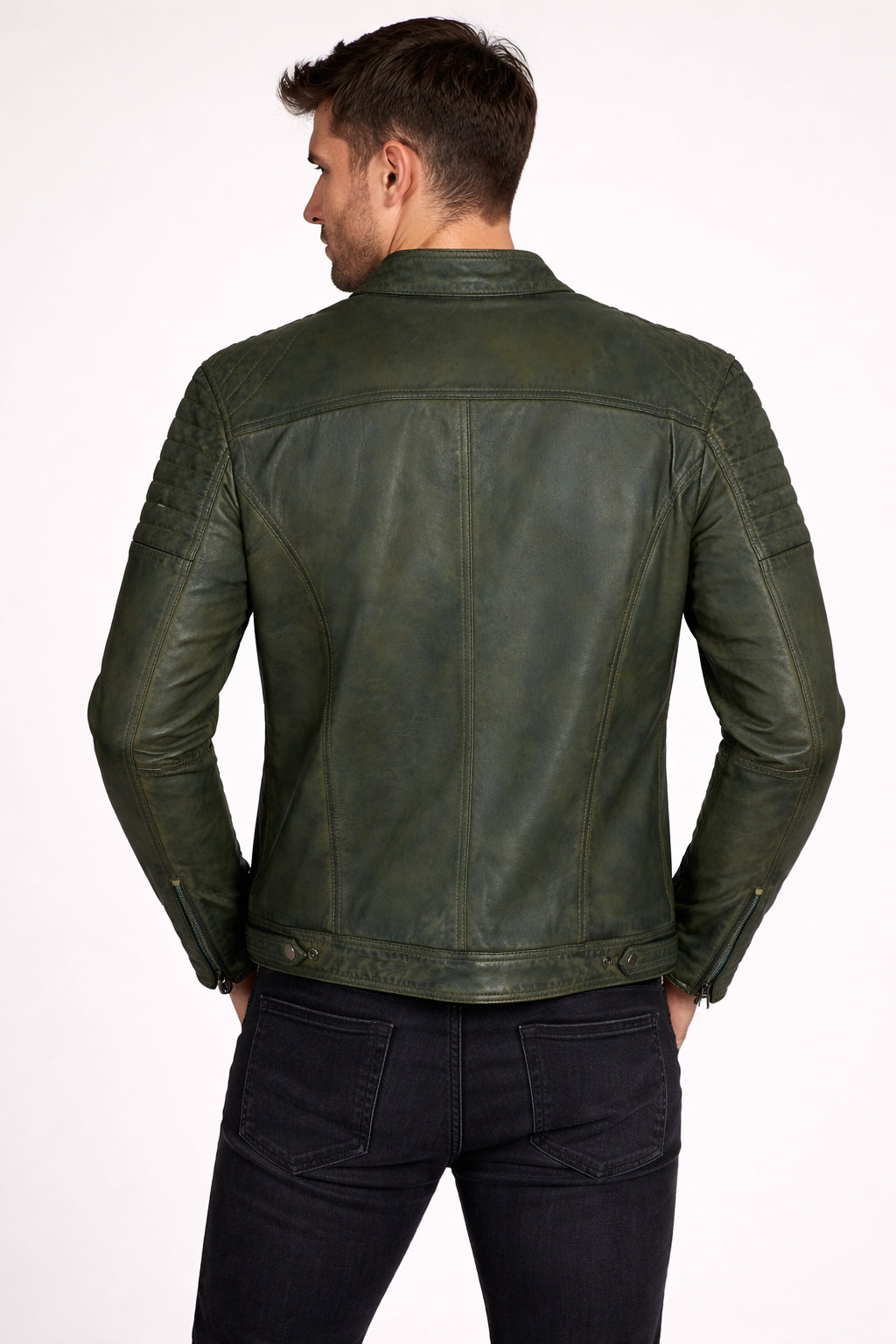 Giacca in pelle d'oliva Milano