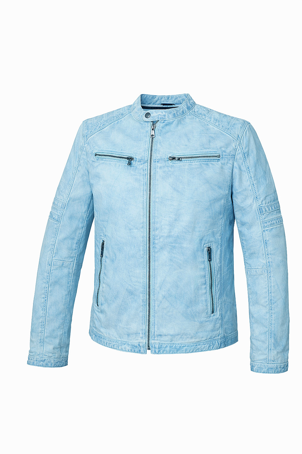 SKYLINE MEN’S LEATHER JACKET – ICE BLUE