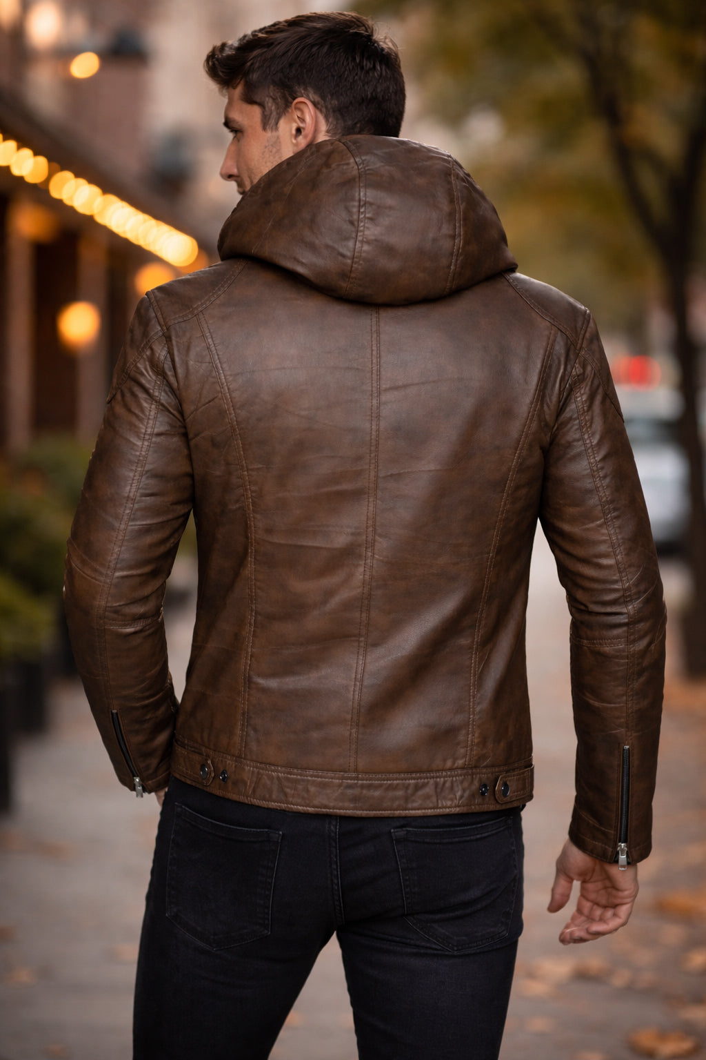 Giacca in pelle con cappuccio Torino