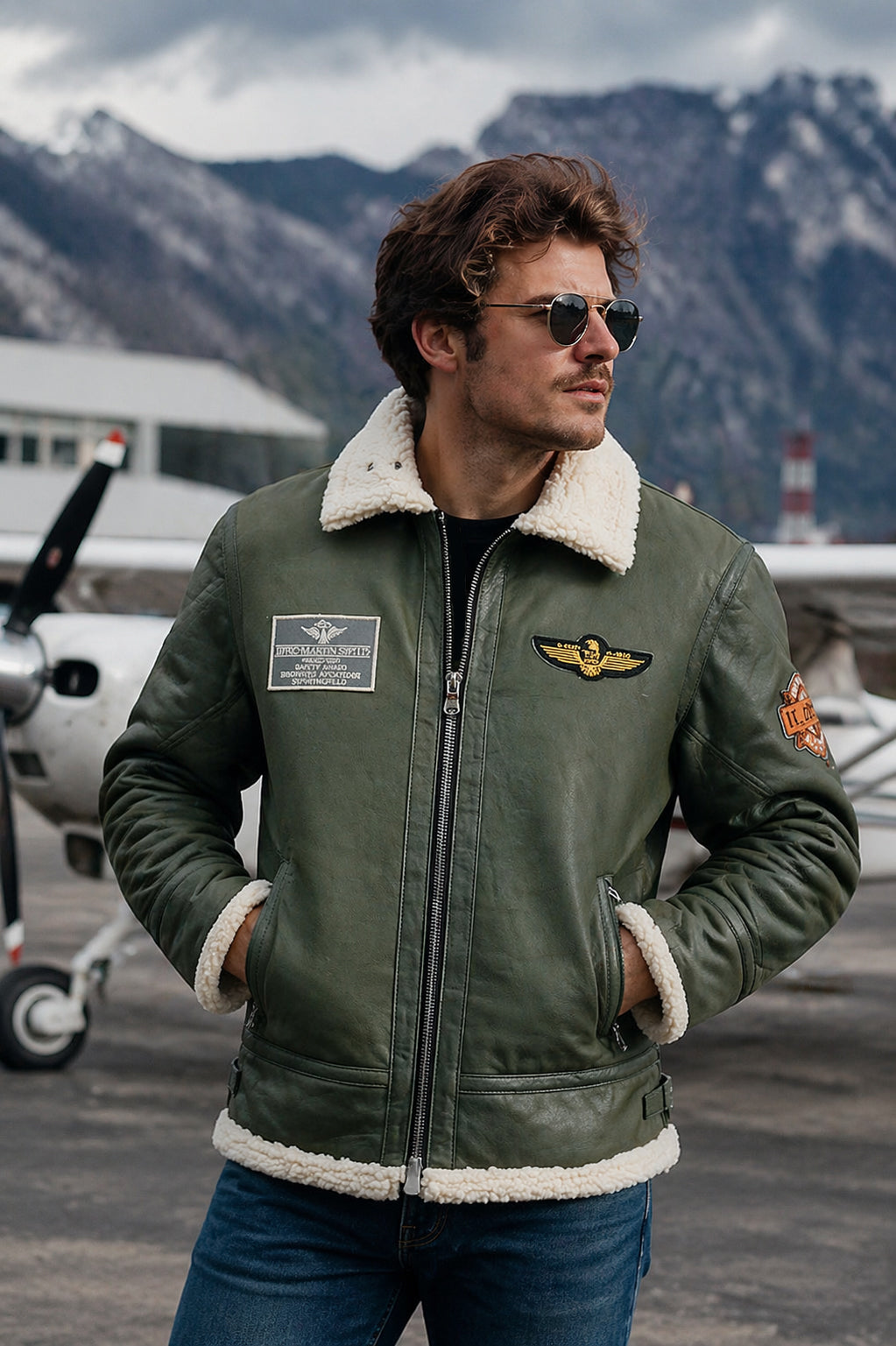 Giacca Aviator Heritage in Pelle – Verde Oliva