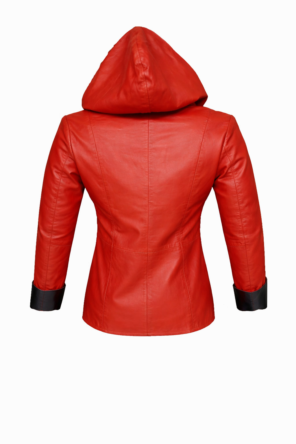 GIUBBINO IN PELLE CON CAPPUCCIO DA DONNA SCARLET EDGE – ROSSO E NERO