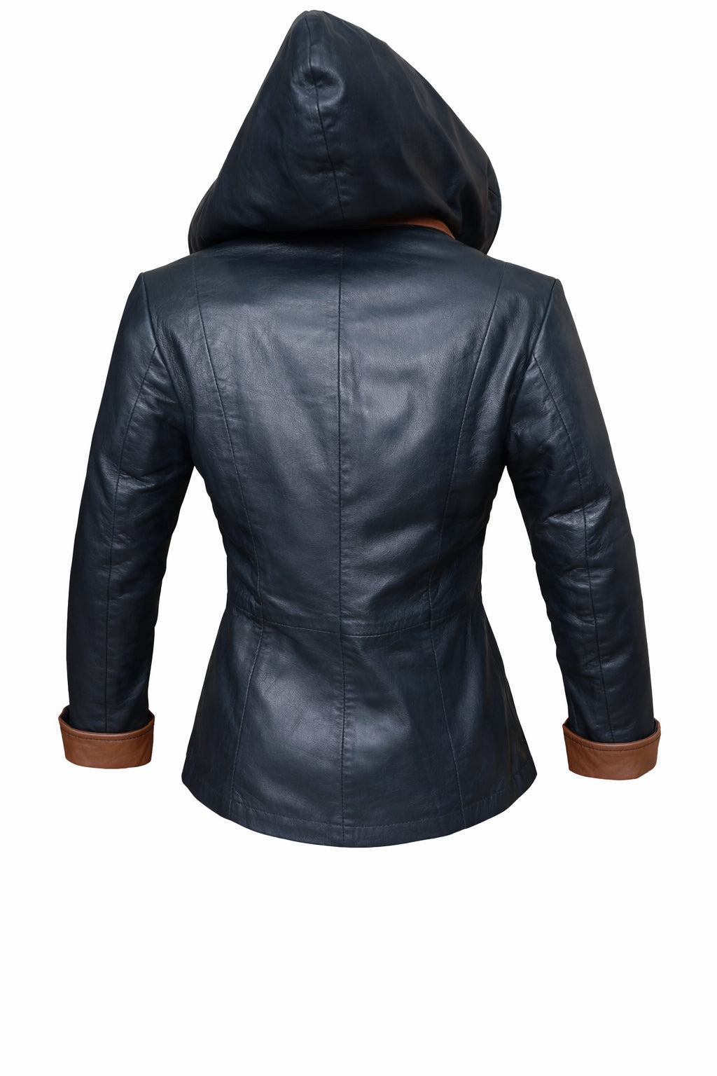 GIUBBOTTO IN PELLE DA DONNA LUNA CON CAPPUCCIO – BLU NAVY E COGNAC