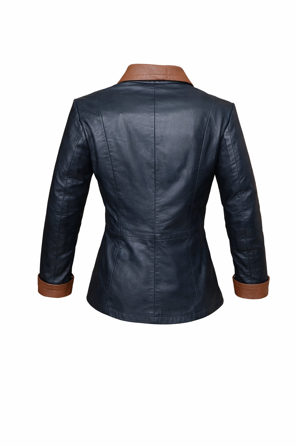 GIUBBOTTO IN PELLE DA DONNA LUNA CON CAPPUCCIO – BLU NAVY E COGNAC