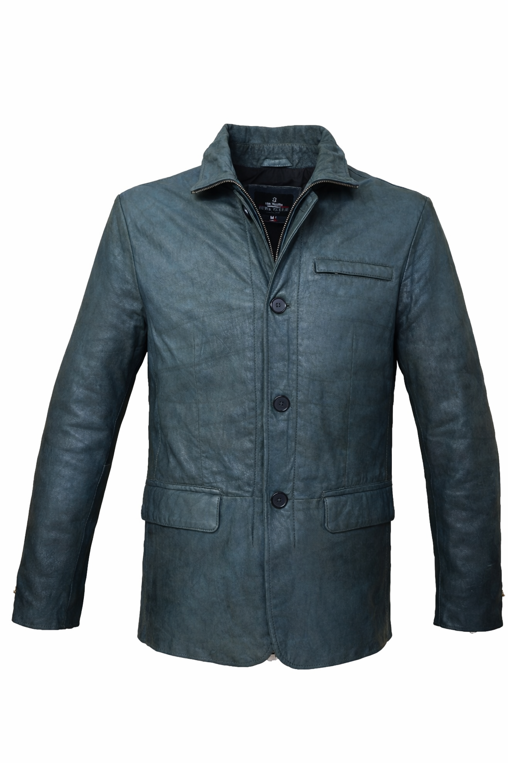 EXECUTIVE CLASSIC LEATHER BLAZER – STEEL GREEN