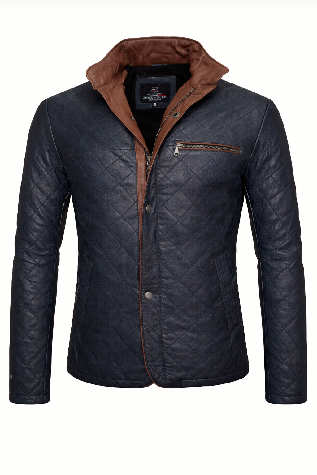 GIACCA IN PELLE URBAN HERITAGE – BLU NAVY TRAPUNTATA
