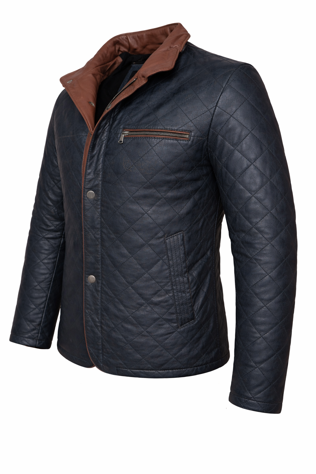 GIACCA IN PELLE URBAN HERITAGE – BLU NAVY TRAPUNTATA