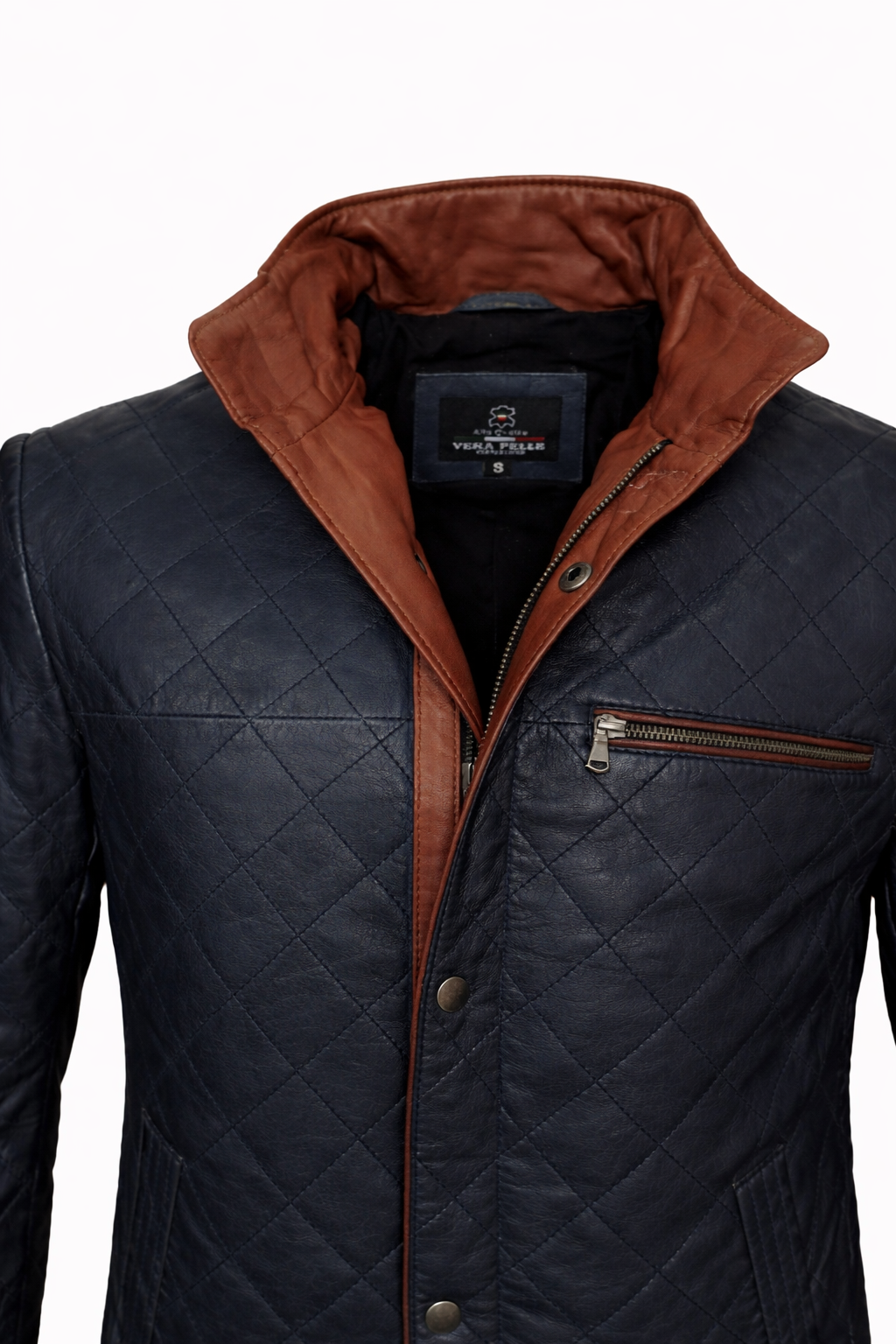 GIACCA IN PELLE URBAN HERITAGE – BLU NAVY TRAPUNTATA