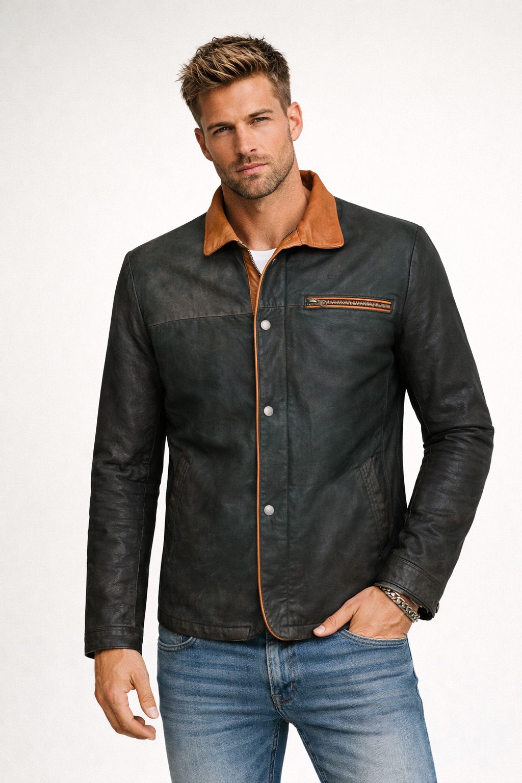 URBAN HERITAGE LEATHER JACKET – MIDNIGHT GREEN
