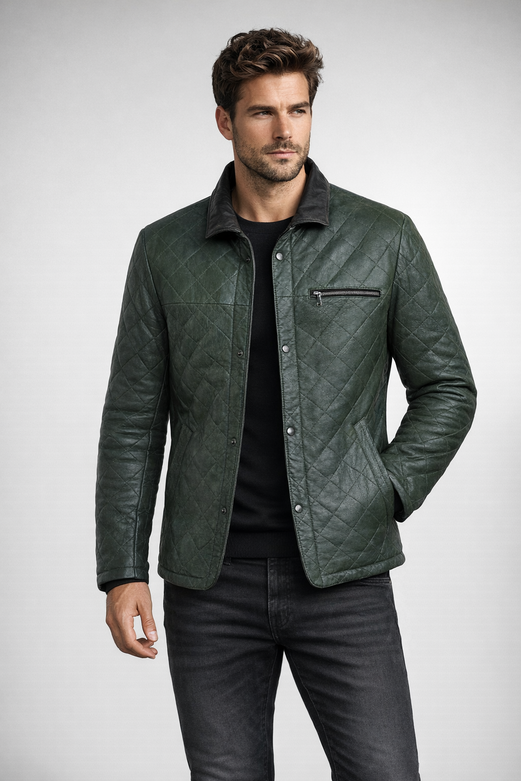 Quilted Heritage Leather Jacket – Forest Green