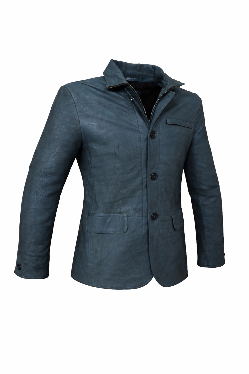 EXECUTIVE CLASSIC LEATHER BLAZER – STEEL GREEN