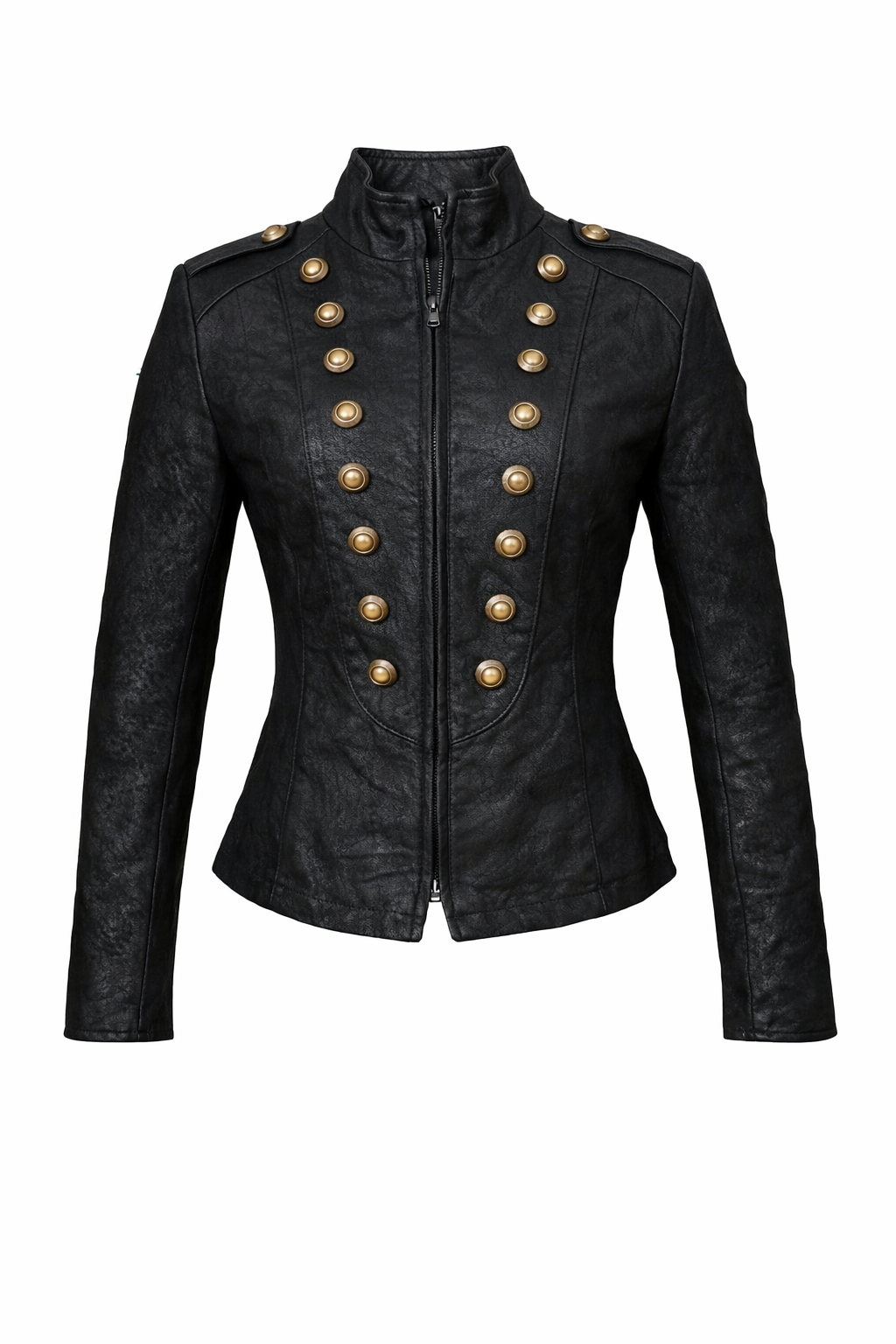 GIACCA MILITARE DA DONNA REGALIA IN PELLE – NERO E ORO