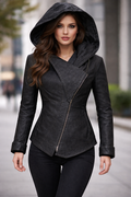 GIACCA IN PELLE CON CAPPUCCIO ECLIPSE NOIR DA DONNA – NERA