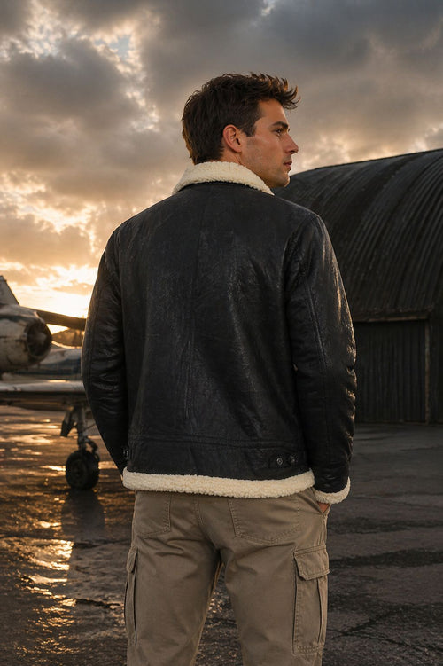 Giacca Aviator Heritage in Pelle – Nero Classico