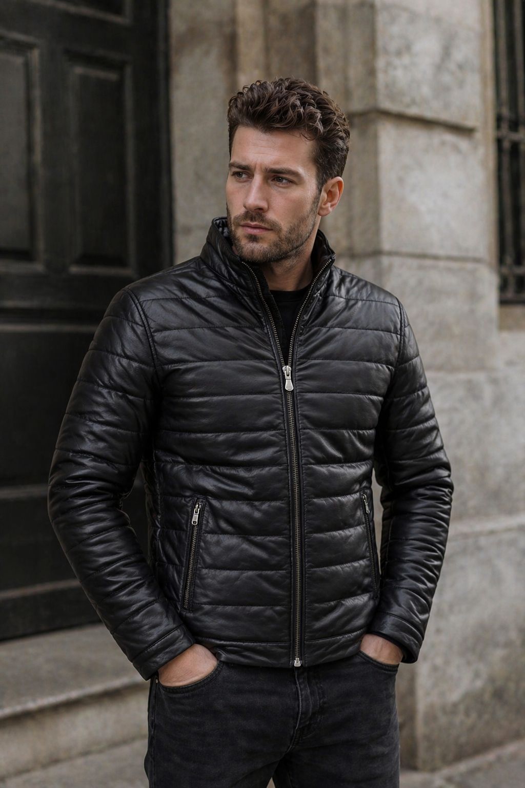 Giacca in pelle Urban Puffer – Edizione Nera