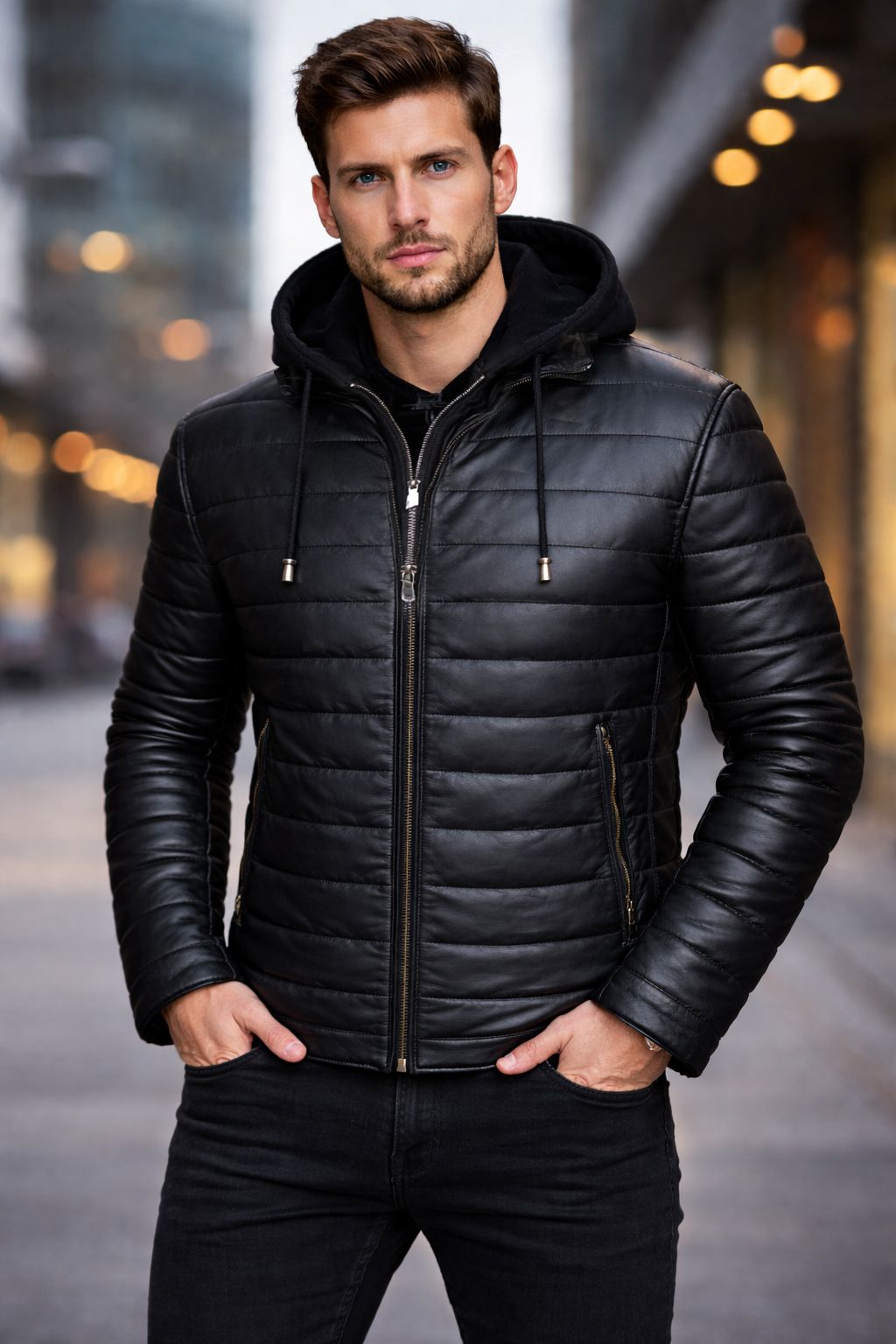 Giacca in pelle Urban Puffer – Edizione Nera