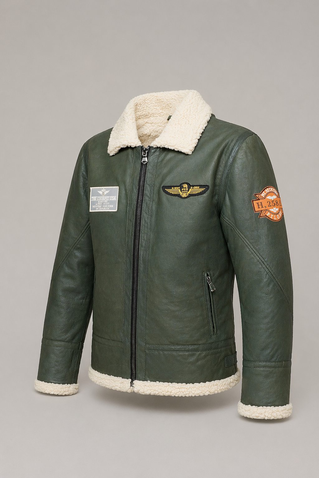 Giacca Aviator Heritage in Pelle – Verde Oliva