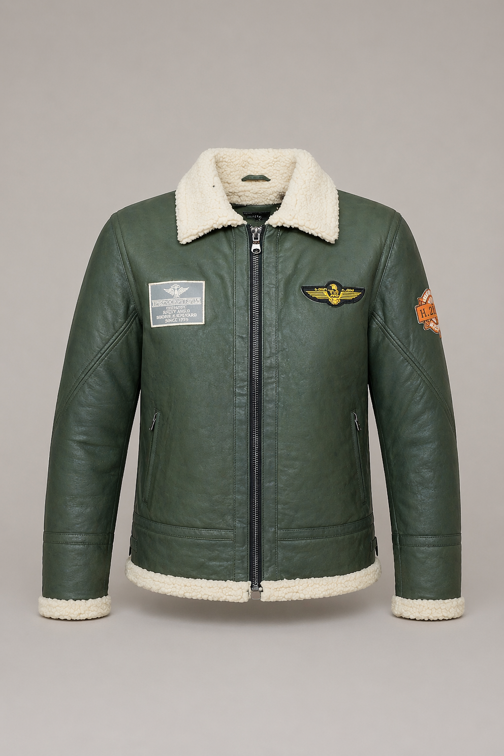 Giacca Aviator Heritage in Pelle – Verde Oliva